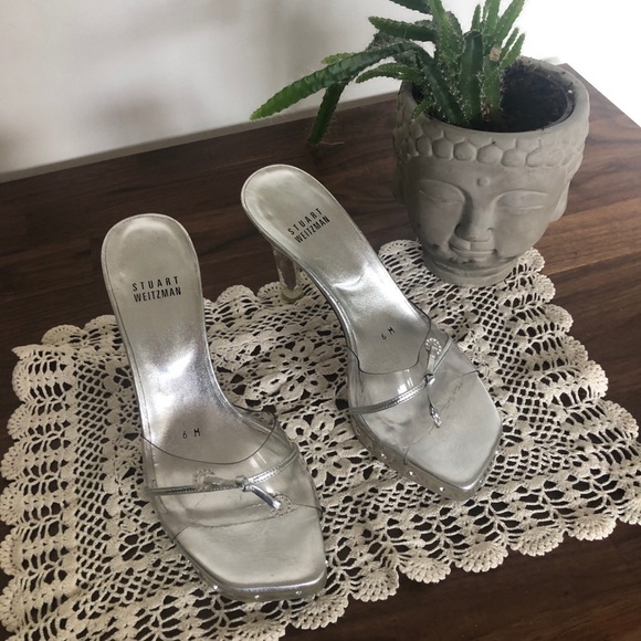 Stuart Weitzman Clear Square Toe Y2K Rhinestone - Picture 1 of 14